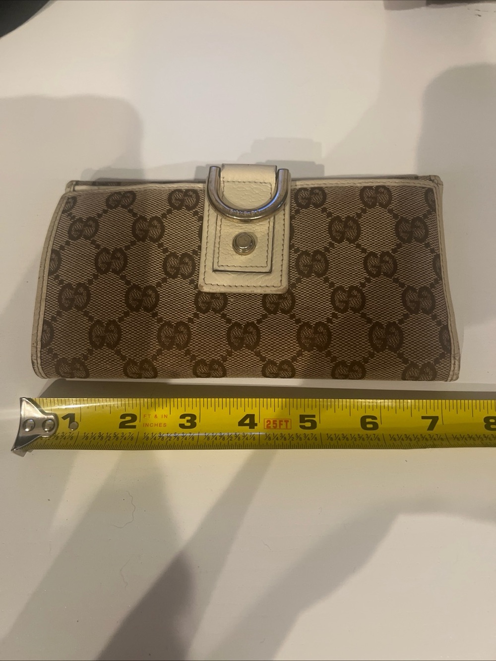 Vintage Gucci GG Monogram Continental Wallet Ivory Leather Silver Hardware